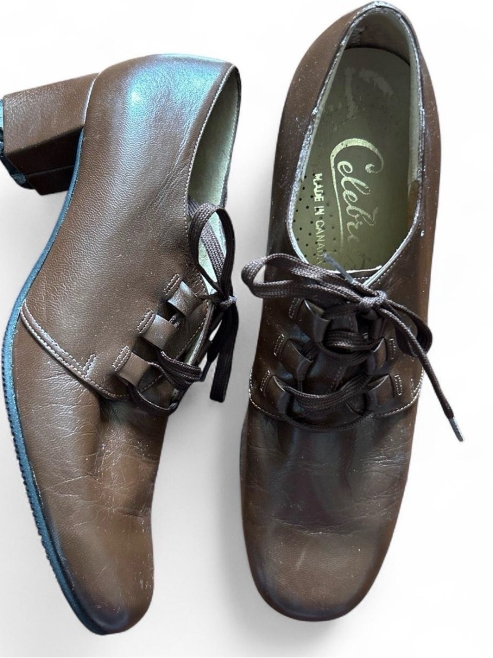 Women's Brown Lace-Up Block Heel Shoes